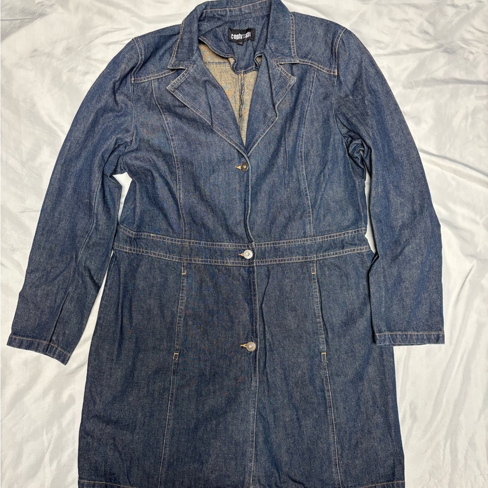 Denim Button-Front Long Jacket